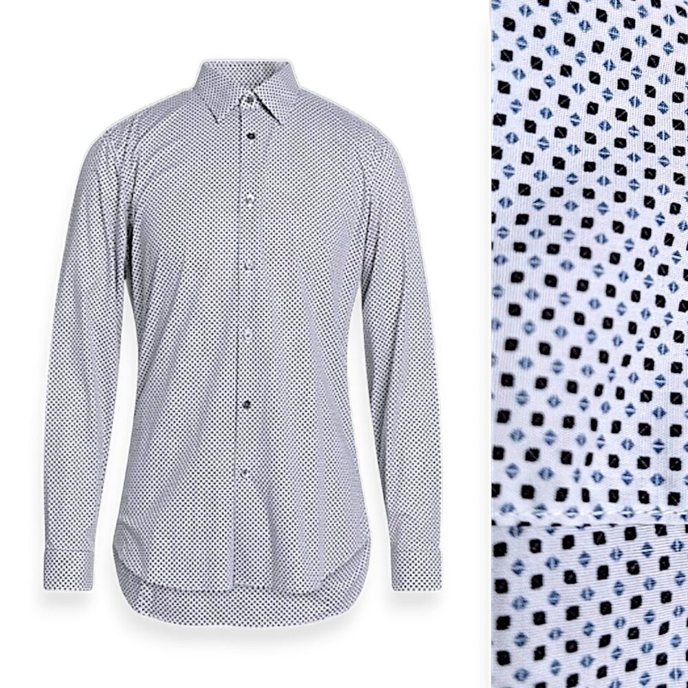 Theory men's Sylvain dress shirt blue reverse arrow patterned cotton stretch M